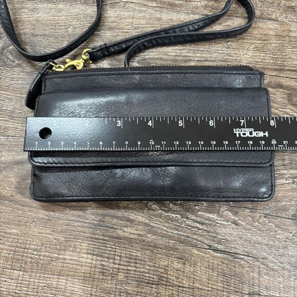 Fossil Crossbody Bag Women's Black Leather Wallet Clutch Detachable Strap Brass - Picture 6 of 7